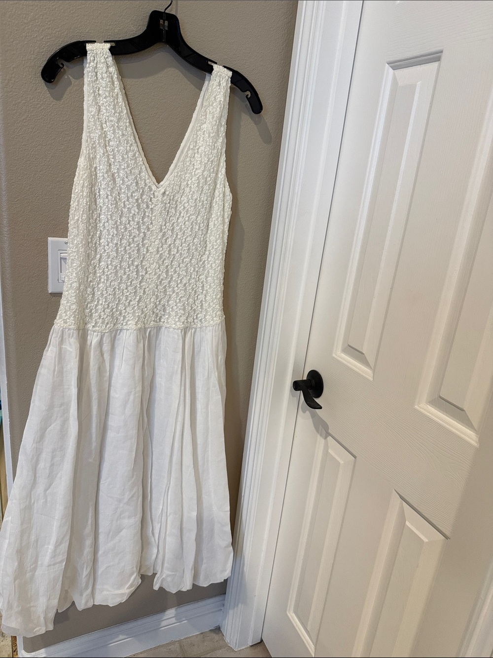 Rebecca Taylor Cream White Textured V-Neck Maxi Dress